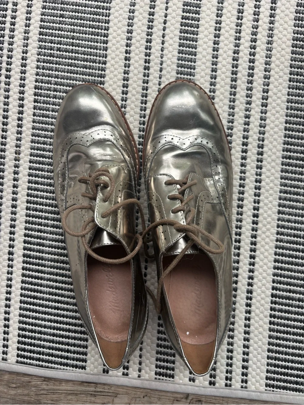 Madewell Metallic Silver Women's Oxford Lace-Up Shoes